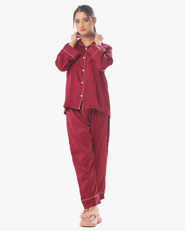 Linen Pajama Suit with Scrunchie – Sky Blossom
