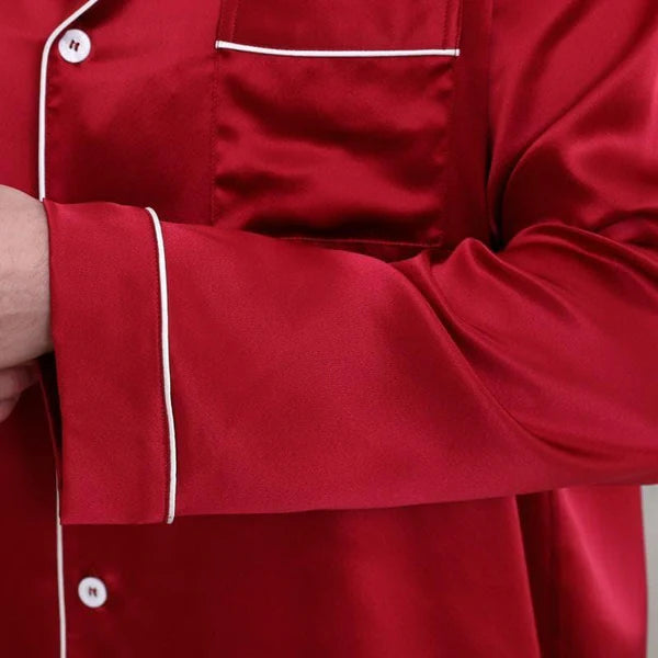 SILK PAJAMA SUIT WITH SCRUNCHIE - PEARL